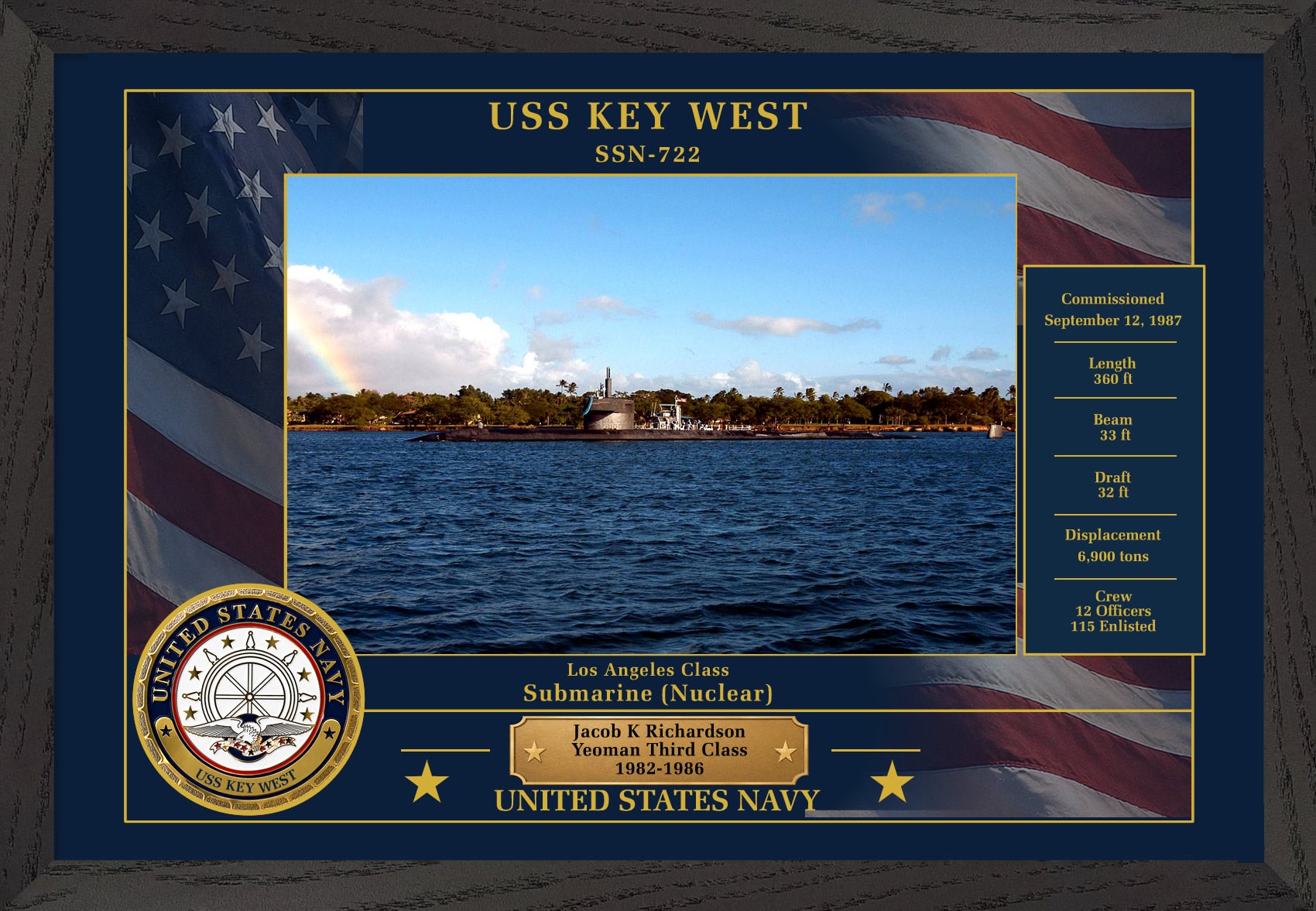 USS Key West SSN-722 Framed Patriotic Photo
