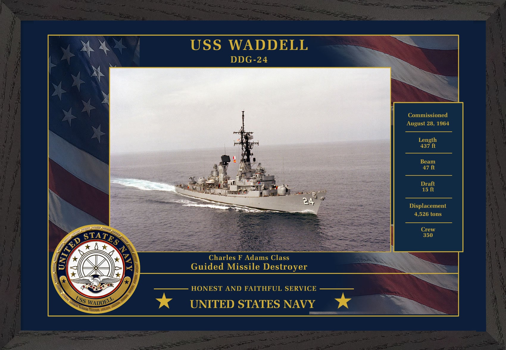 USS Waddell DDG-24 Framed Patriotic Photo