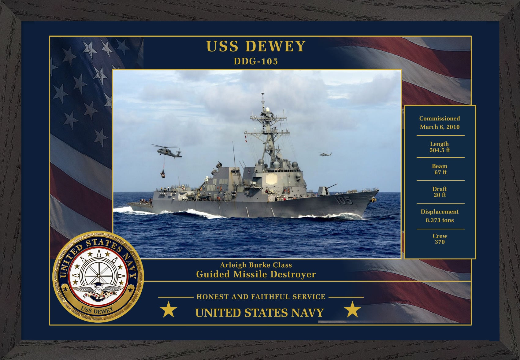 USS Dewey DDG-105 Framed Patriotic Photo
