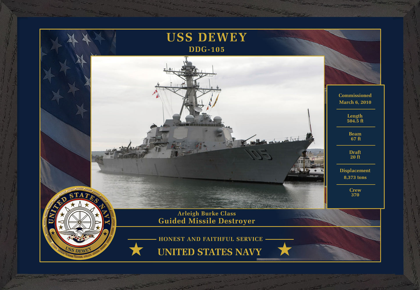 USS Dewey DDG-105 Framed Patriotic Photo