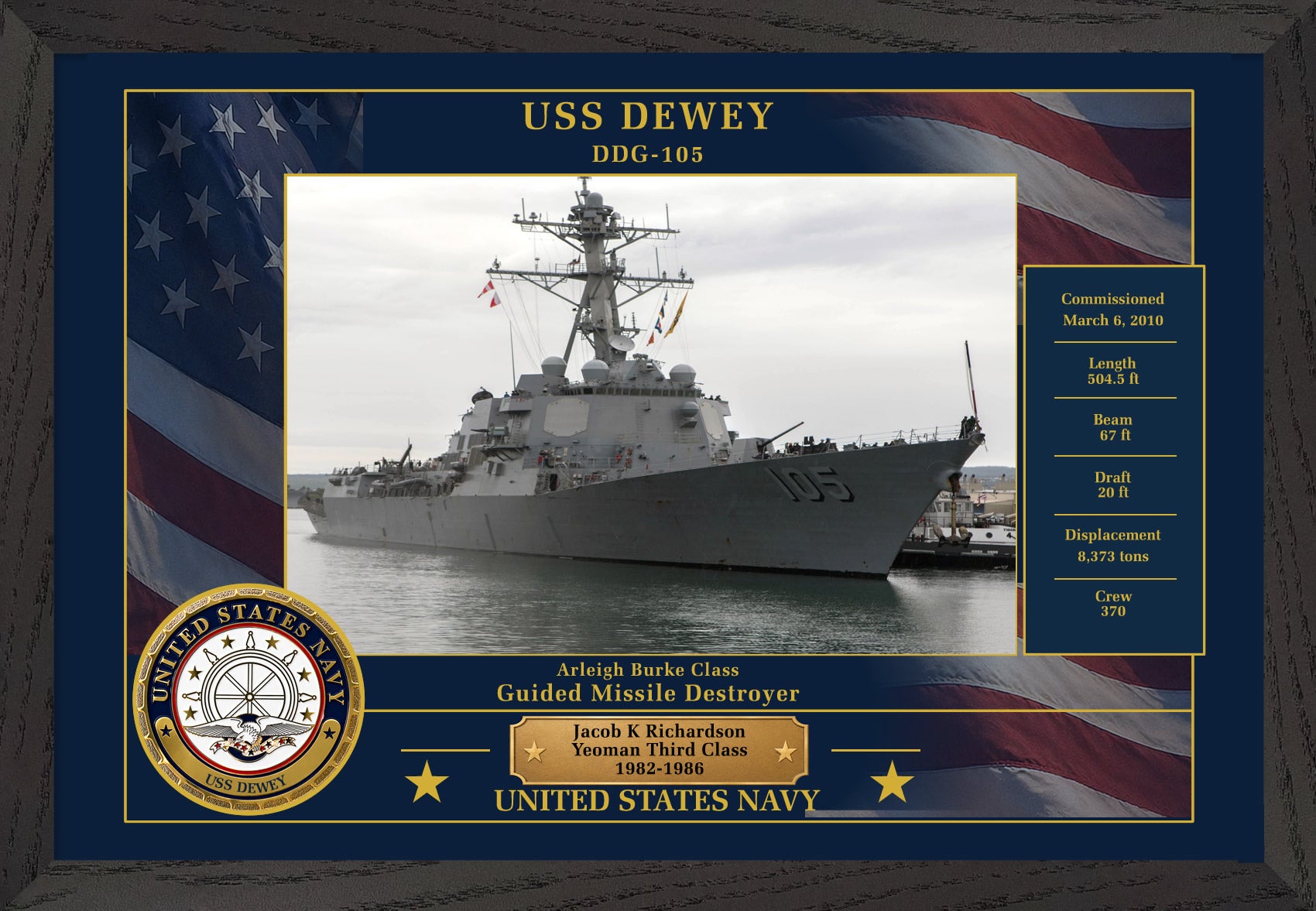 USS Dewey DDG-105 Framed Patriotic Photo