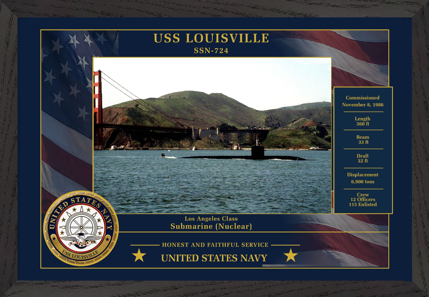 USS Louisville SSN-724 Framed Patriotic Photo
