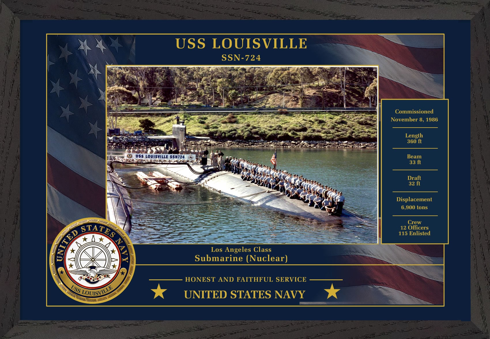 USS Louisville SSN-724 Framed Patriotic Photo