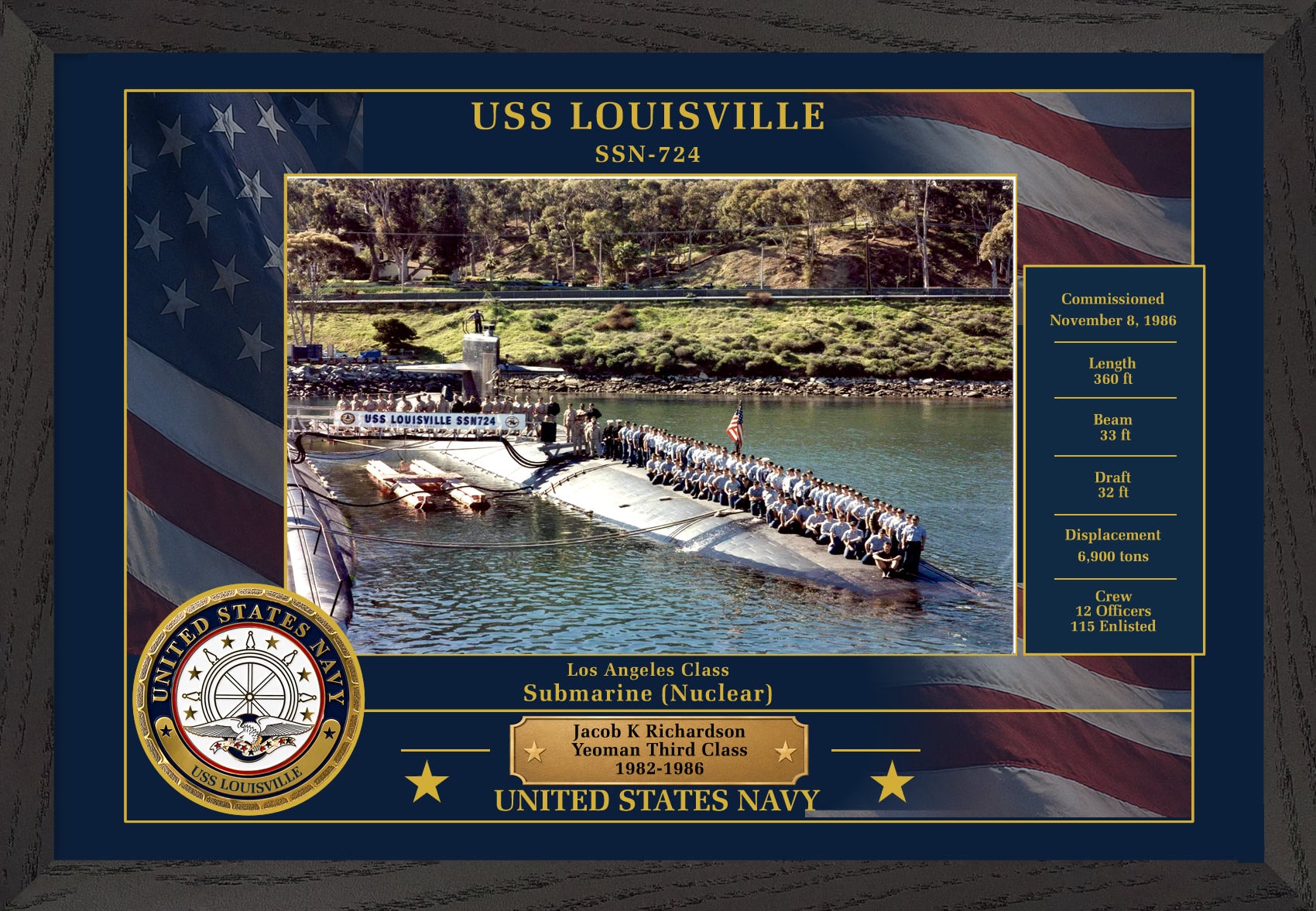 USS Louisville SSN-724 Framed Patriotic Photo