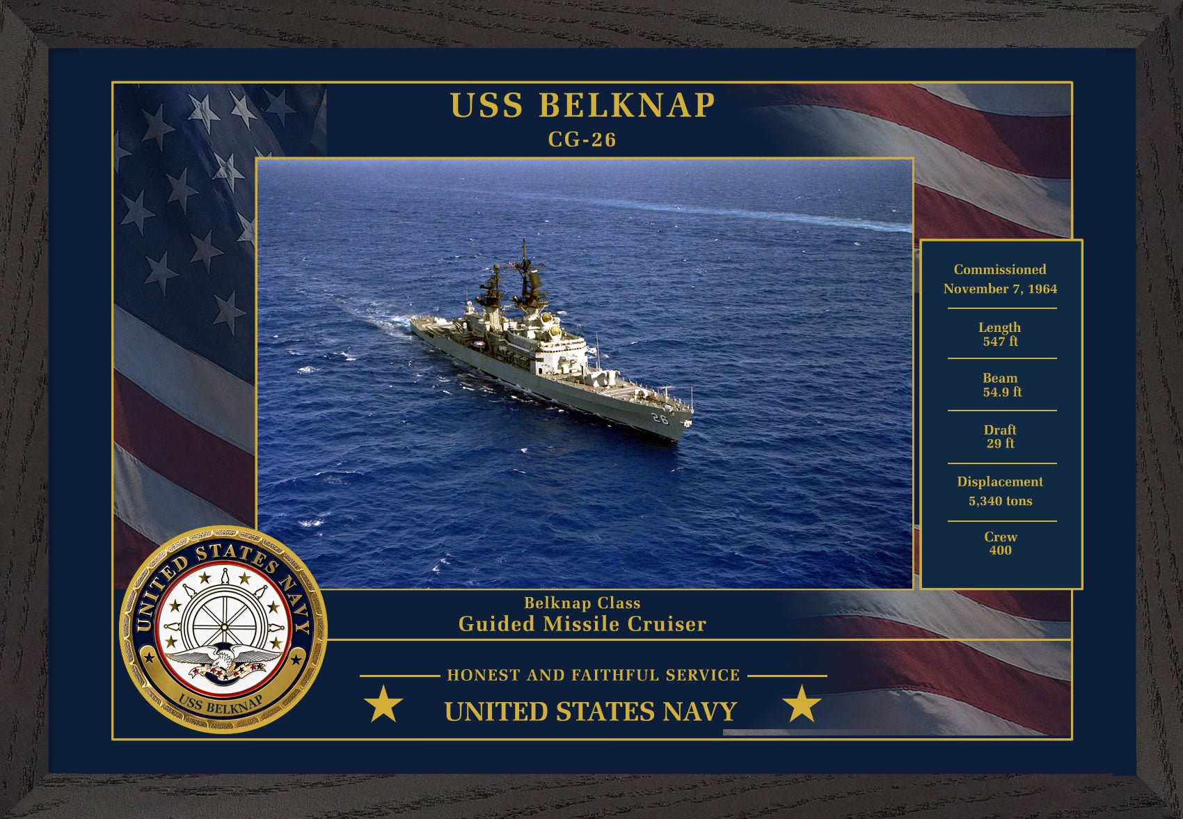 USS Belknap CG-26 Framed Patriotic Photo