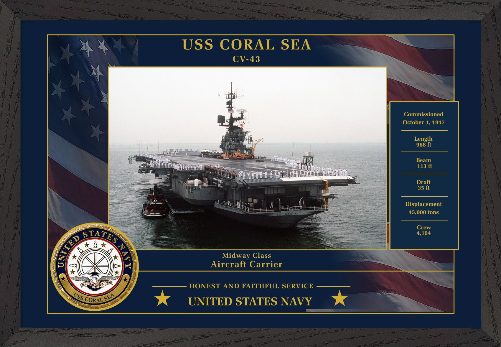 USS Coral Sea CV-43 Framed Patriotic Photo