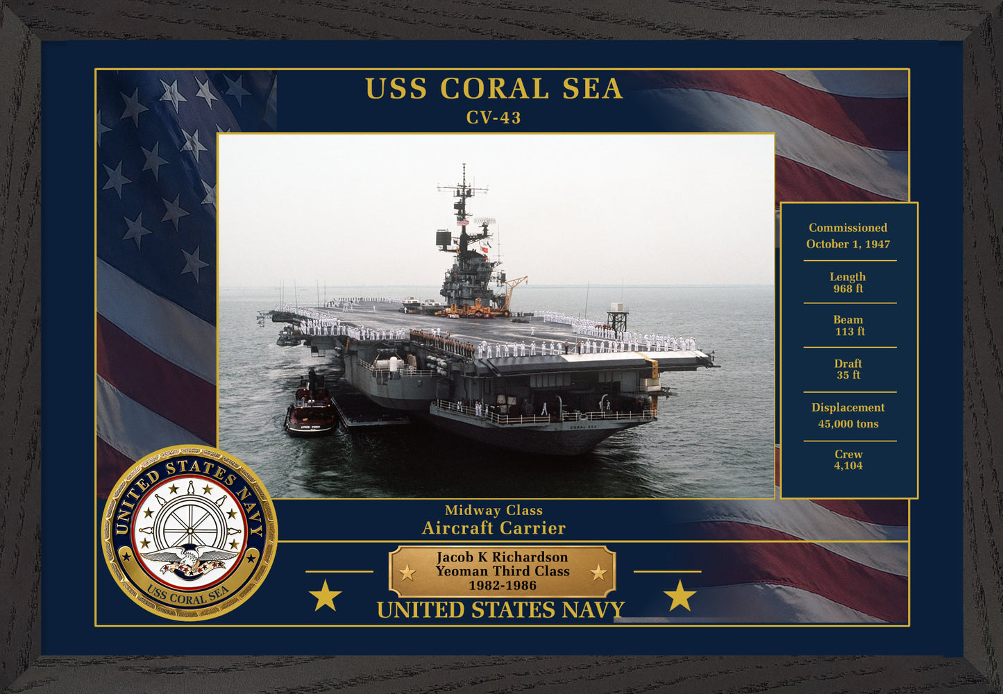 USS Coral Sea CV-43 Framed Patriotic Photo