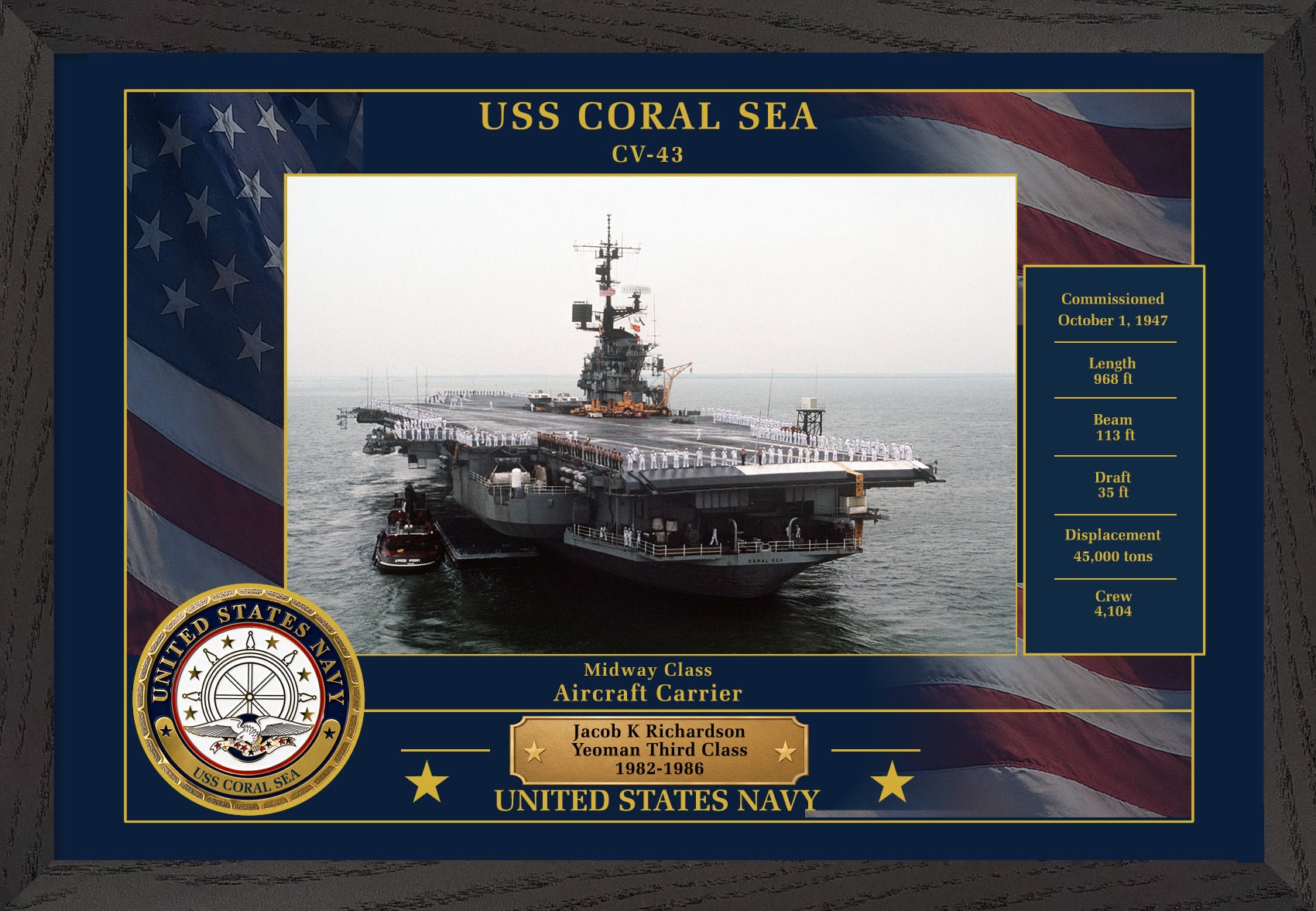 USS Coral Sea CV-43 Framed Patriotic Photo