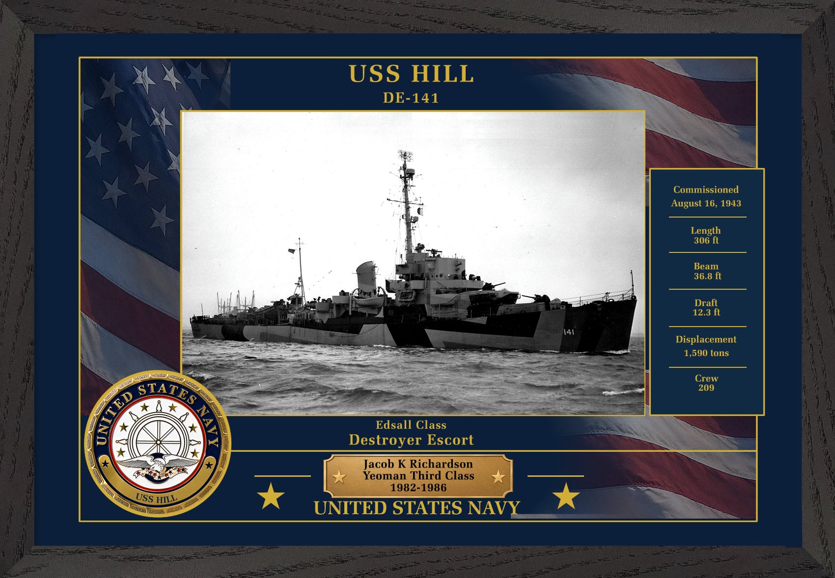 USS Hill DE-141 Framed Patriotic Photo