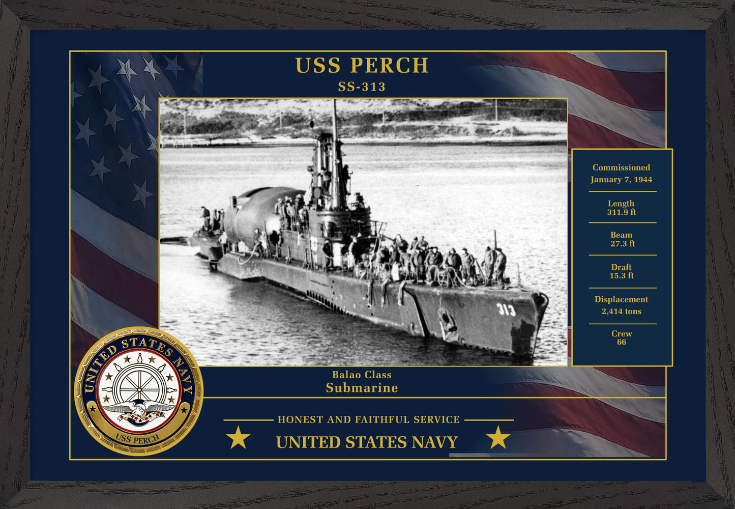 USS Perch SS-313 Framed Patriotic Photo