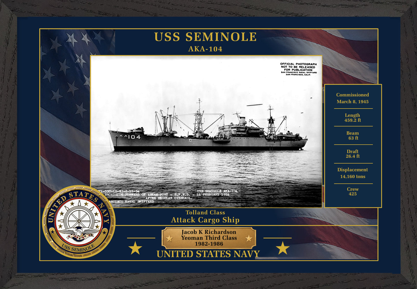 USS Seminole AKA-104 Framed Patriotic Photo