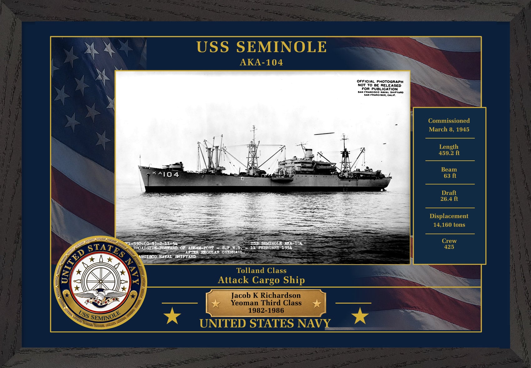 USS Seminole AKA-104 Framed Patriotic Photo