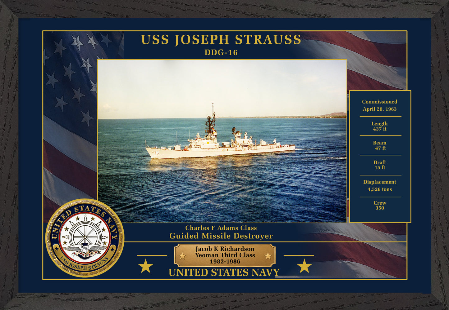 USS Joseph Strauss DDG-16 Framed Patriotic Photo