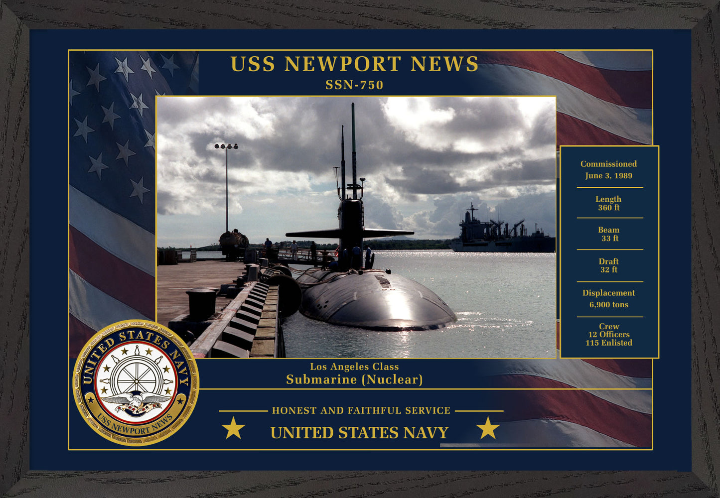 USS Newport News SSN-750 Framed Patriotic Photo