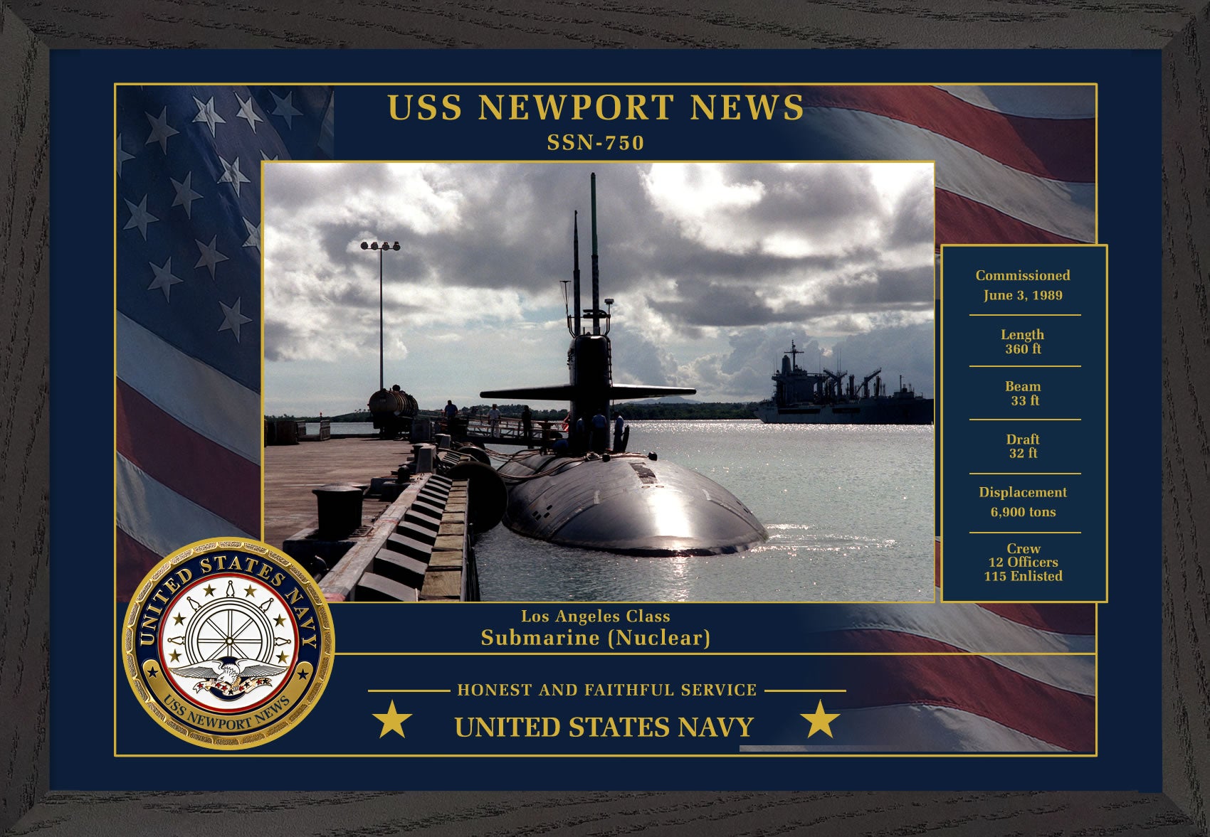 USS Newport News SSN-750 Framed Patriotic Photo