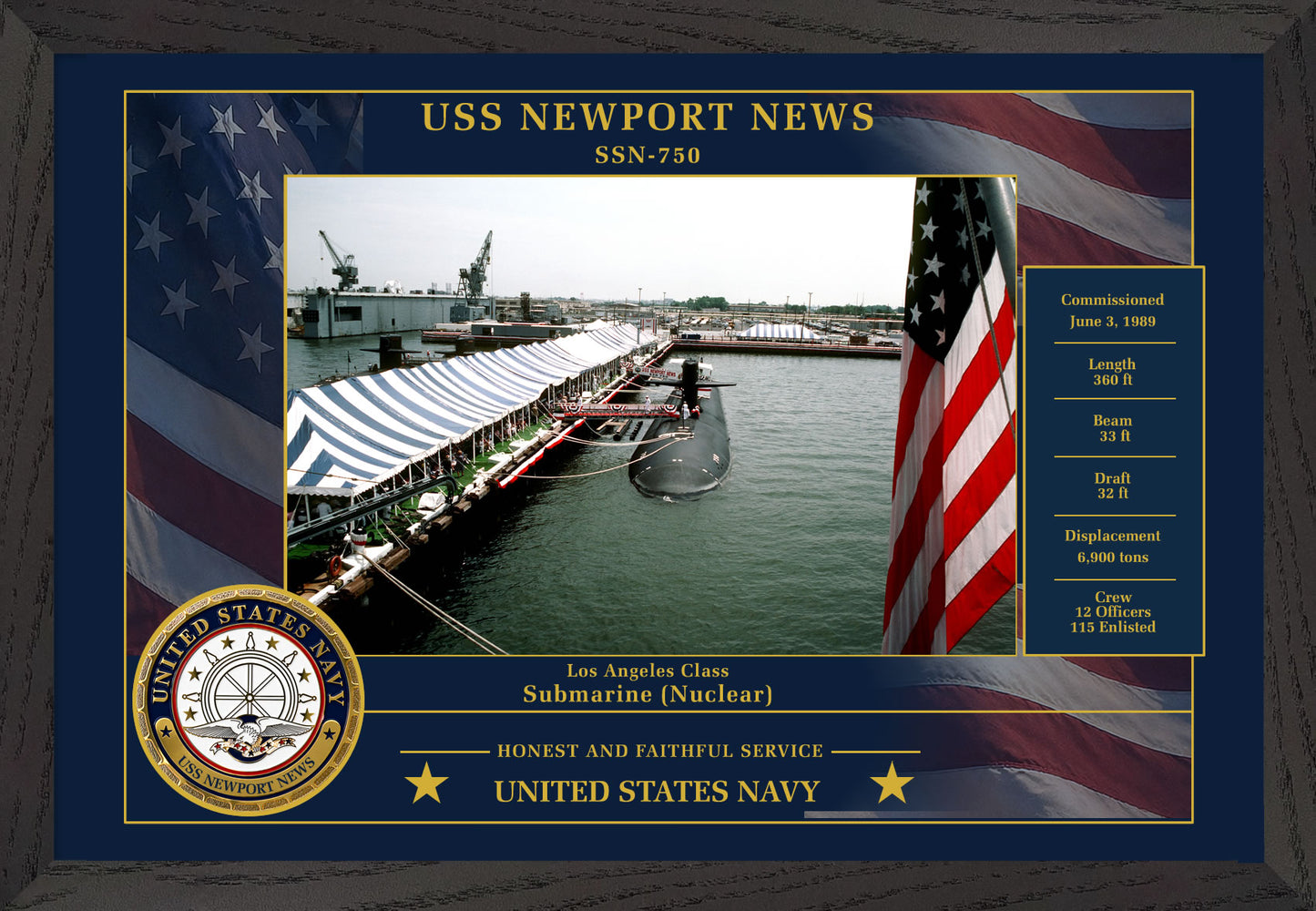 USS Newport News SSN-750 Framed Patriotic Photo