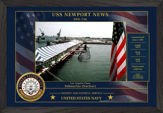USS Newport News SSN-750 Framed Patriotic Photo