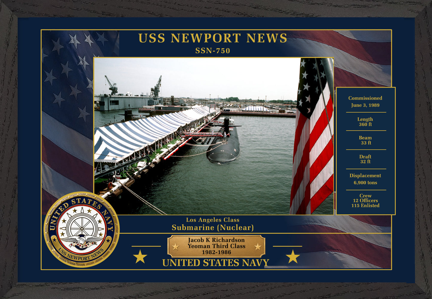 USS Newport News SSN-750 Framed Patriotic Photo