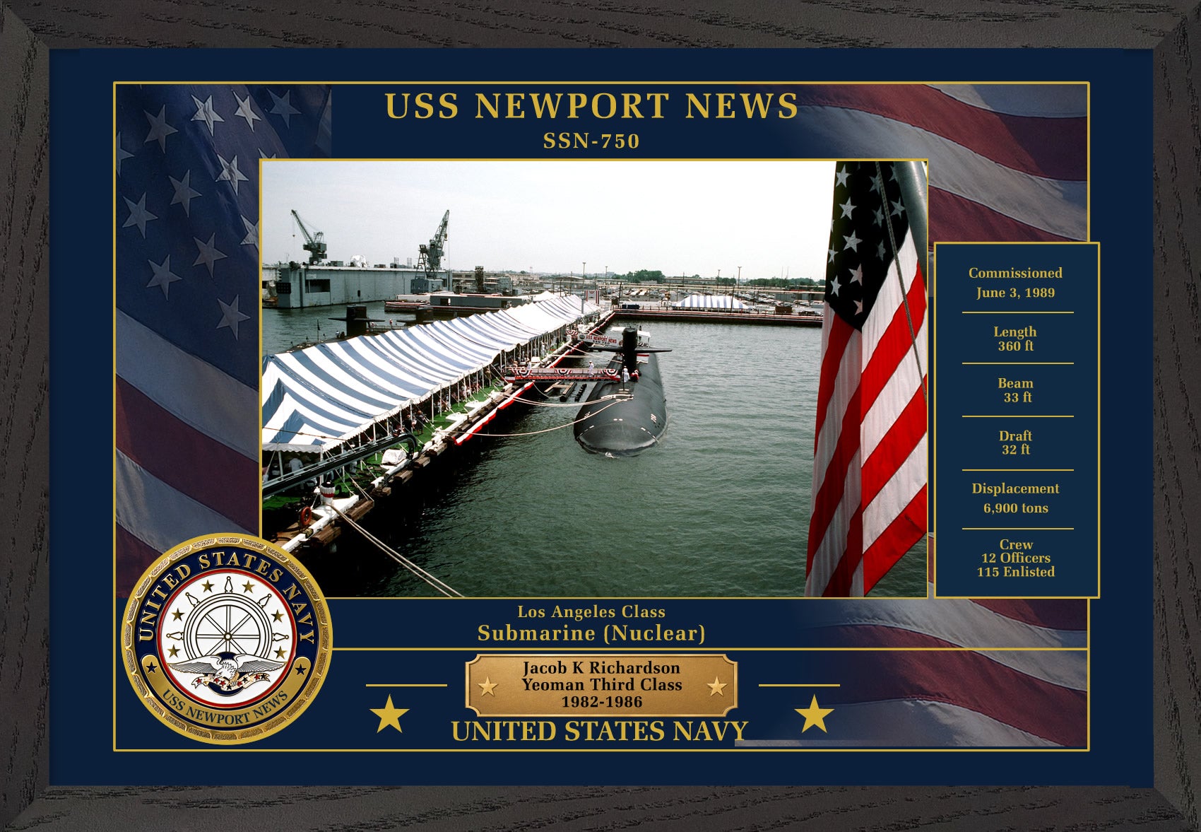 USS Newport News SSN-750 Framed Patriotic Photo