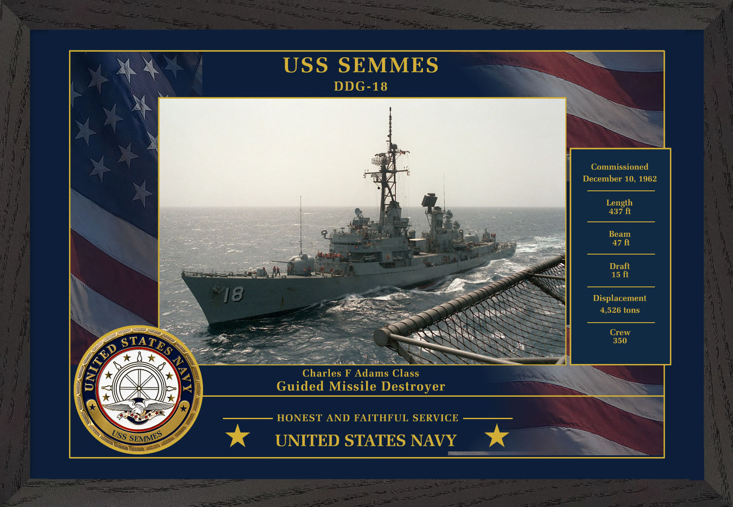 USS Semmes DDG-18 Framed Patriotic Photo