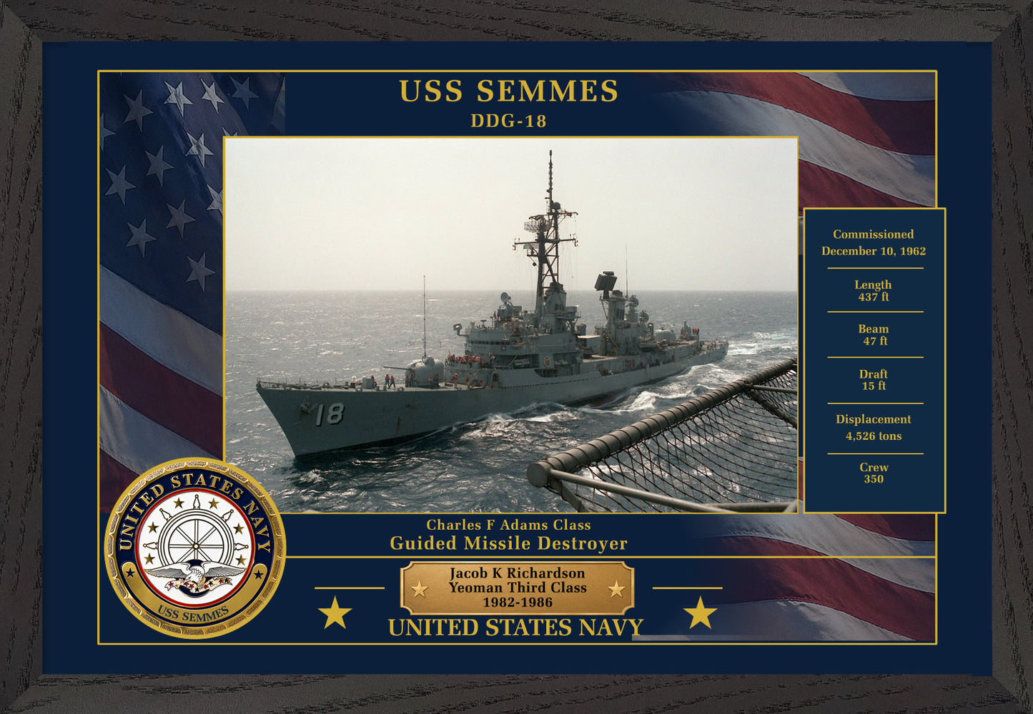 USS Semmes DDG-18 Framed Patriotic Photo