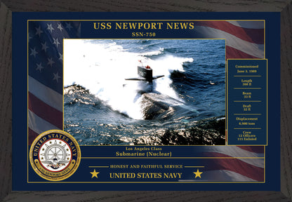 USS Newport News SSN-750 Framed Patriotic Photo