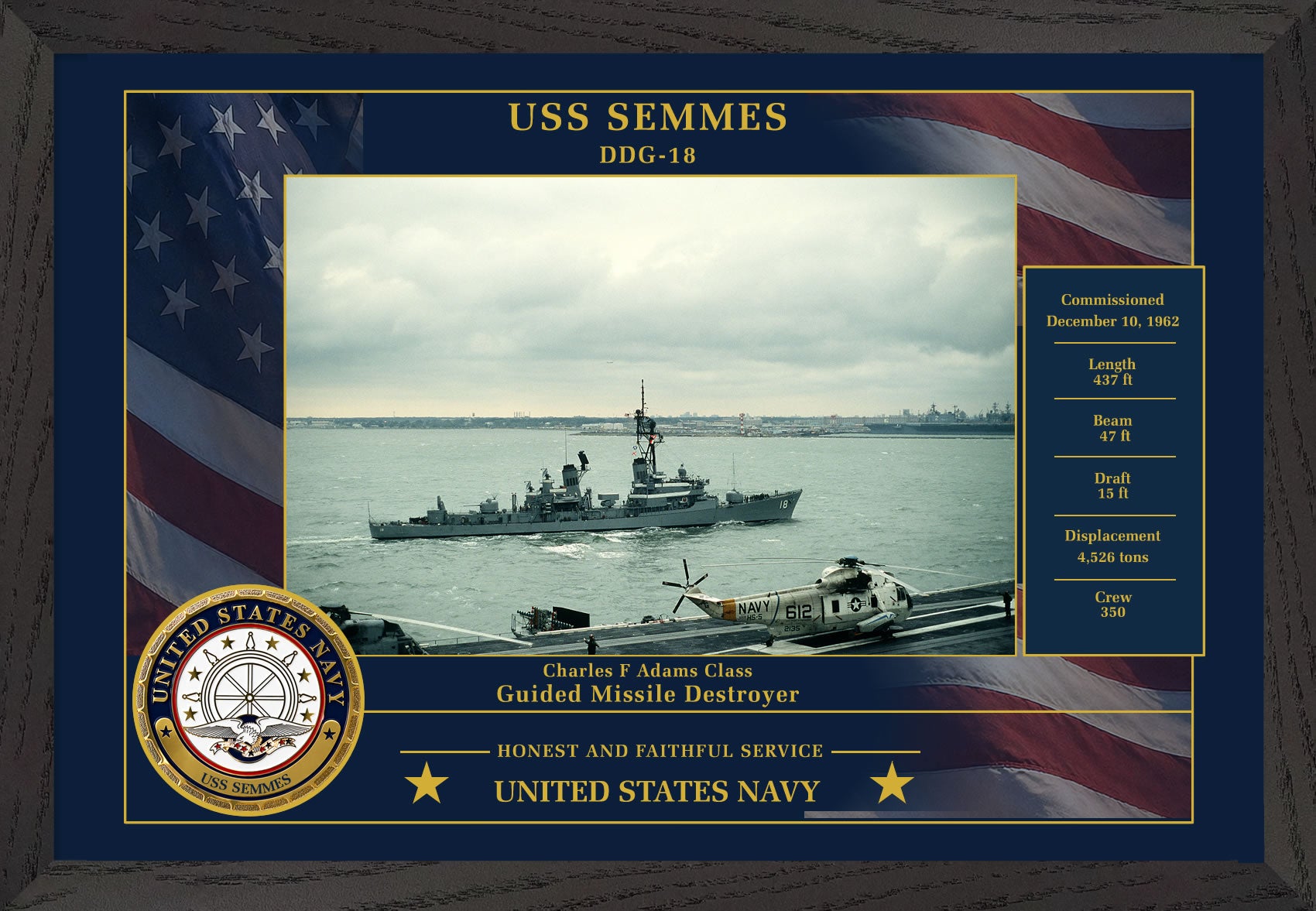 USS Semmes DDG-18 Framed Patriotic Photo