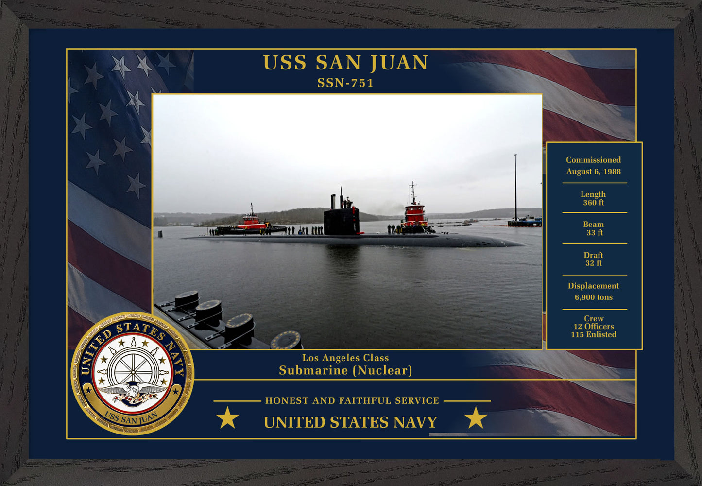 USS San Juan SSN-751 Framed Patriotic Photo