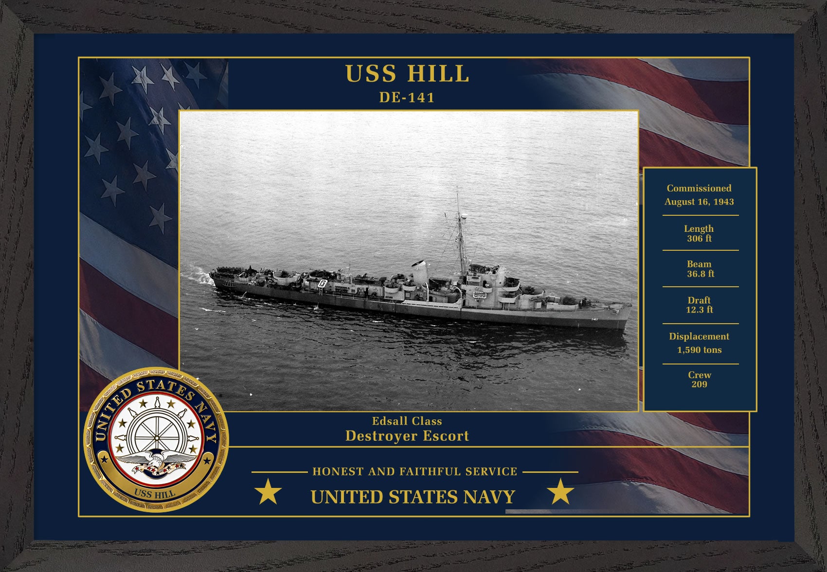 USS Hill DE-141 Framed Patriotic Photo