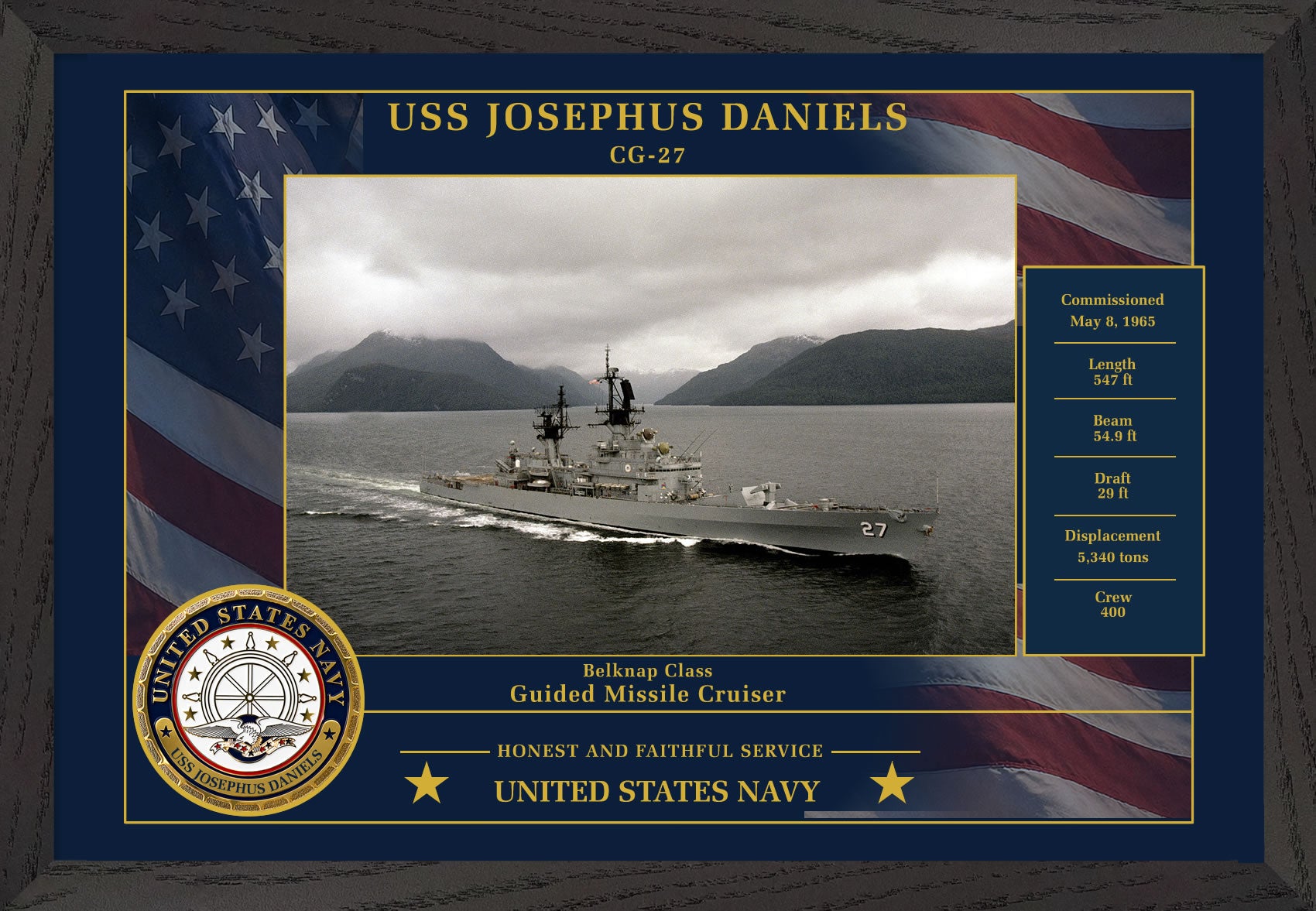 USS Josephus Daniels CG-27 Framed Patriotic Photo