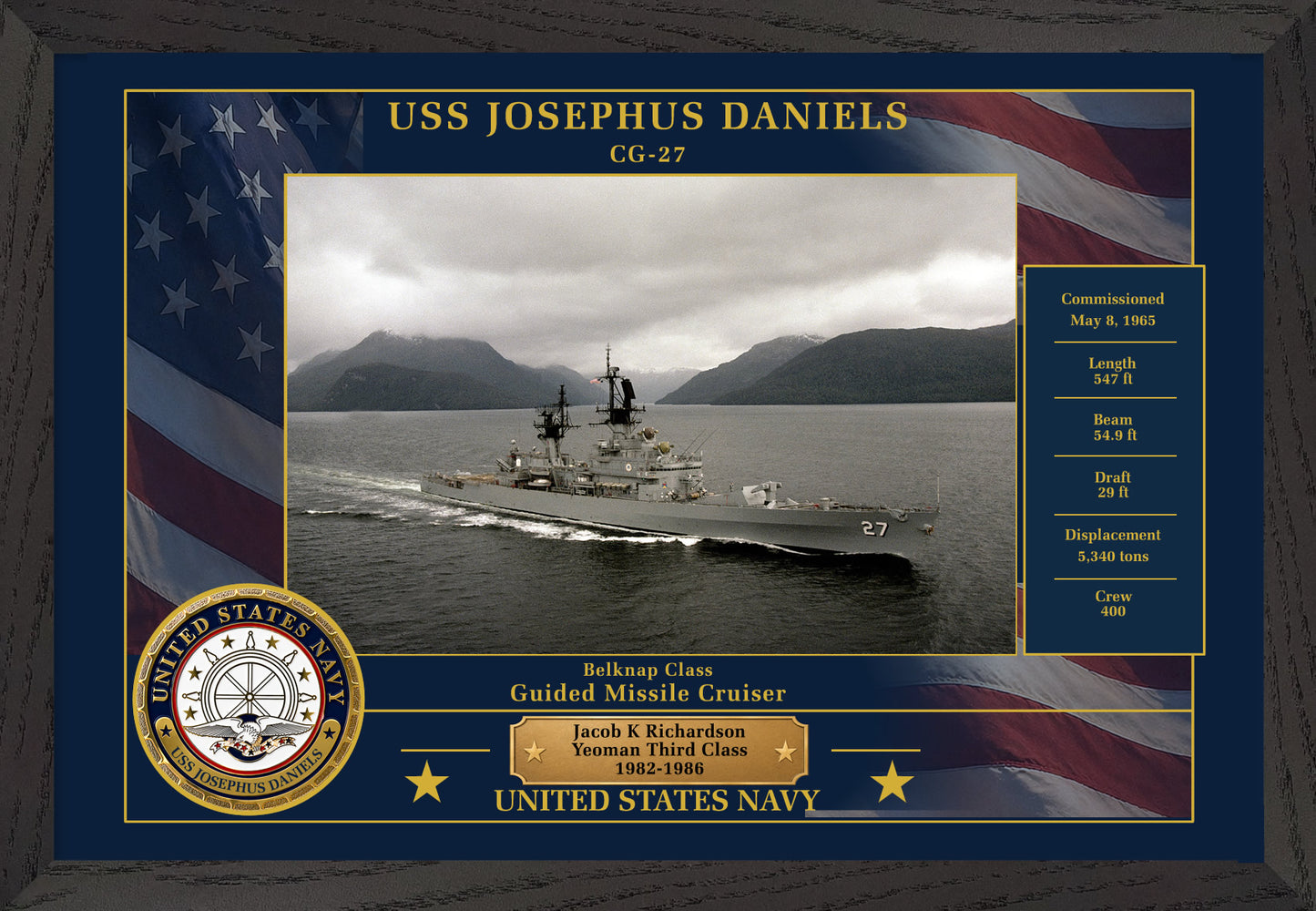 USS Josephus Daniels CG-27 Framed Patriotic Photo