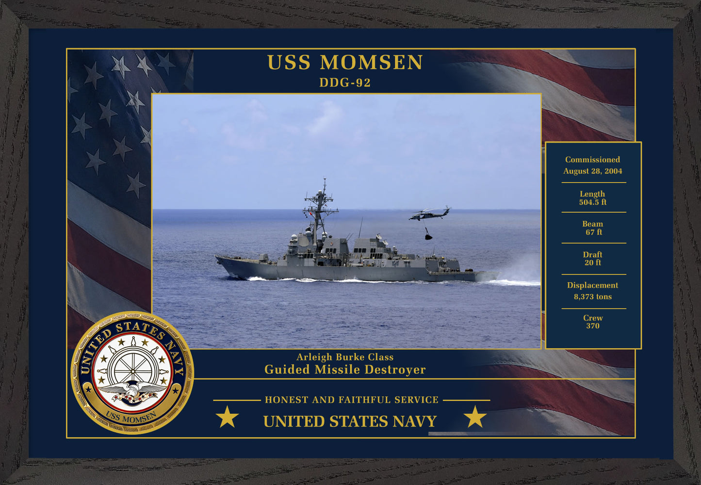 USS Momsen DDG-92 Framed Patriotic Photo