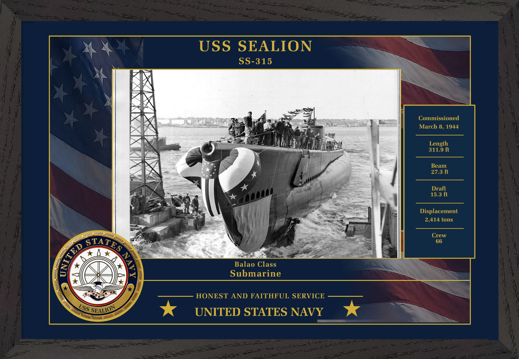 USS Sealion SS-315 Framed Patriotic Photo