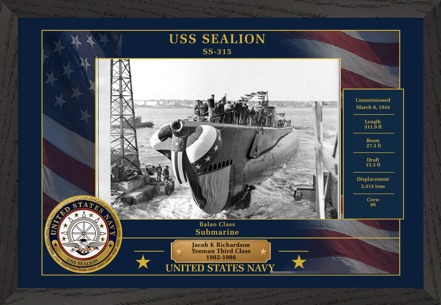 USS Sealion SS-315 Framed Patriotic Photo