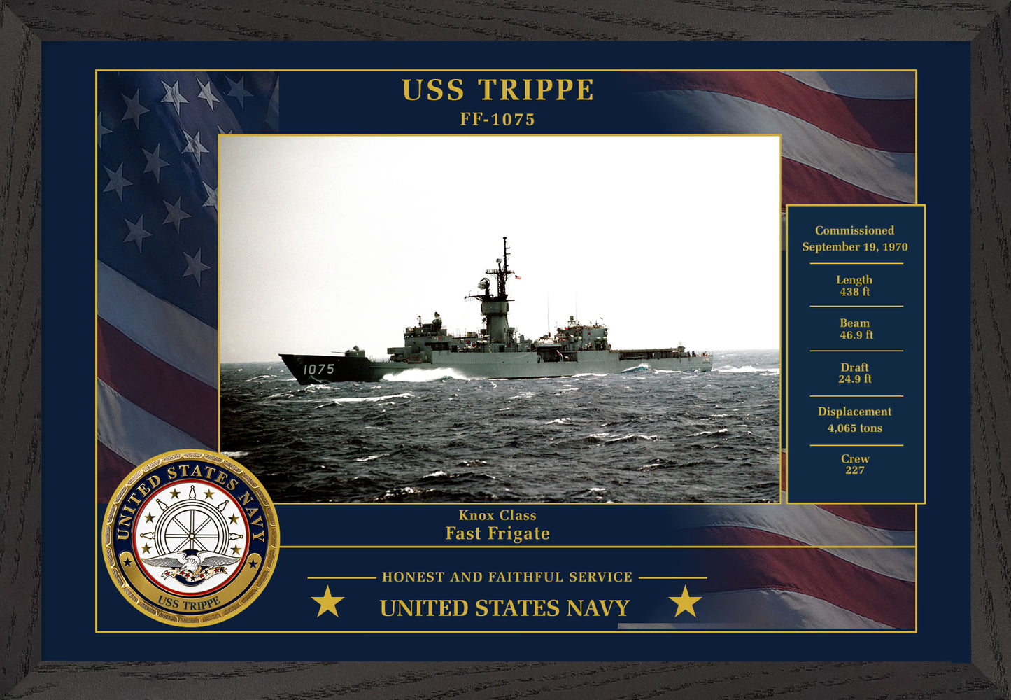 USS Trippe FF-1075 Framed Patriotic Photo