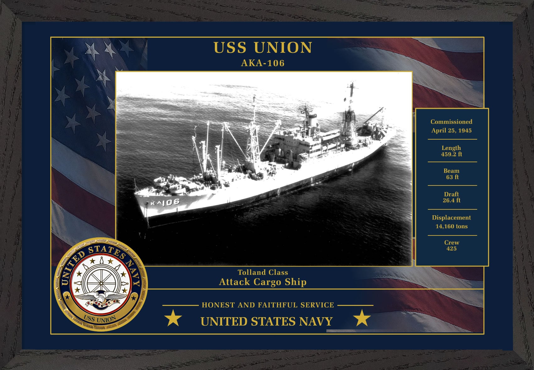 USS Union AKA-106 Framed Patriotic Photo