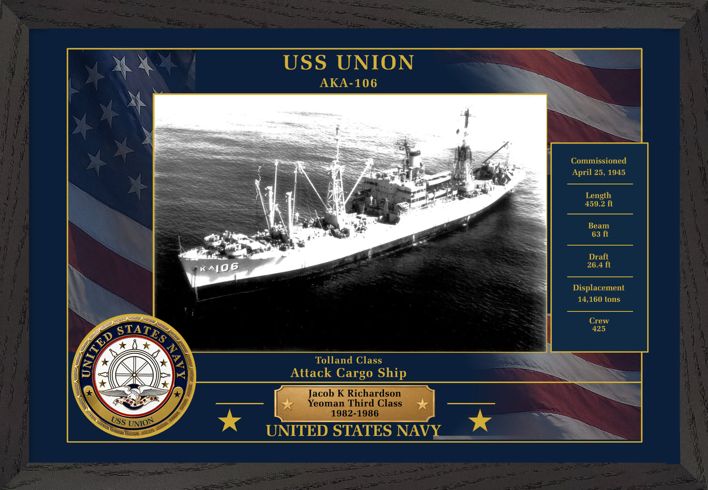 USS Union AKA-106 Framed Patriotic Photo