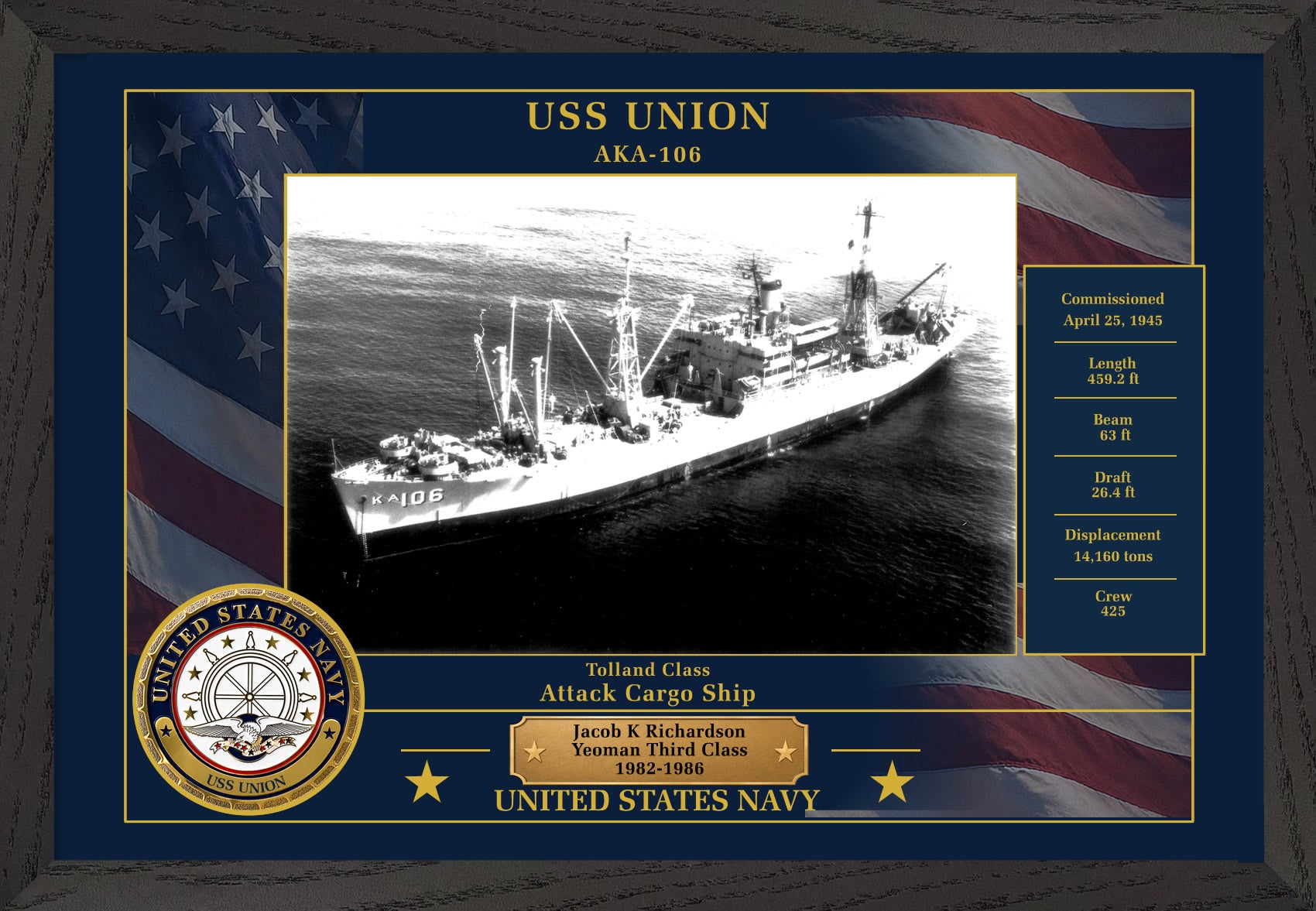 USS Union AKA-106 Framed Patriotic Photo