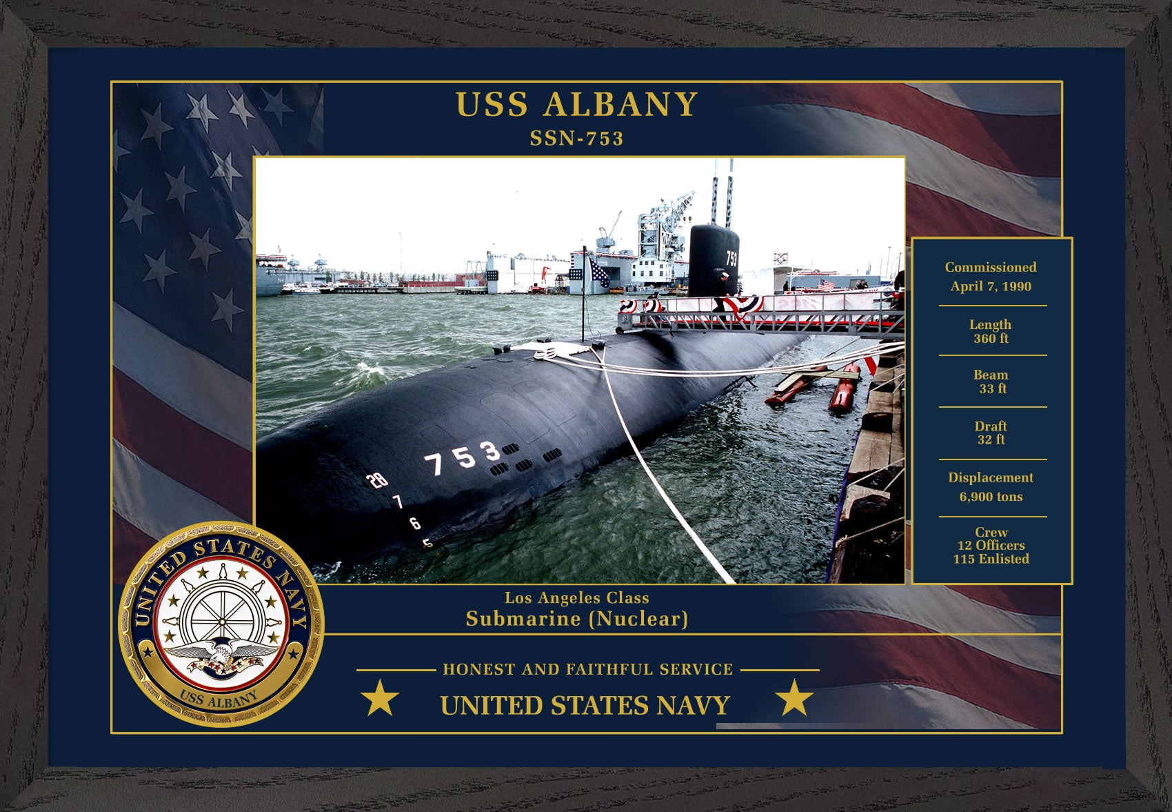 USS Albany SSN-753 Framed Patriotic Photo
