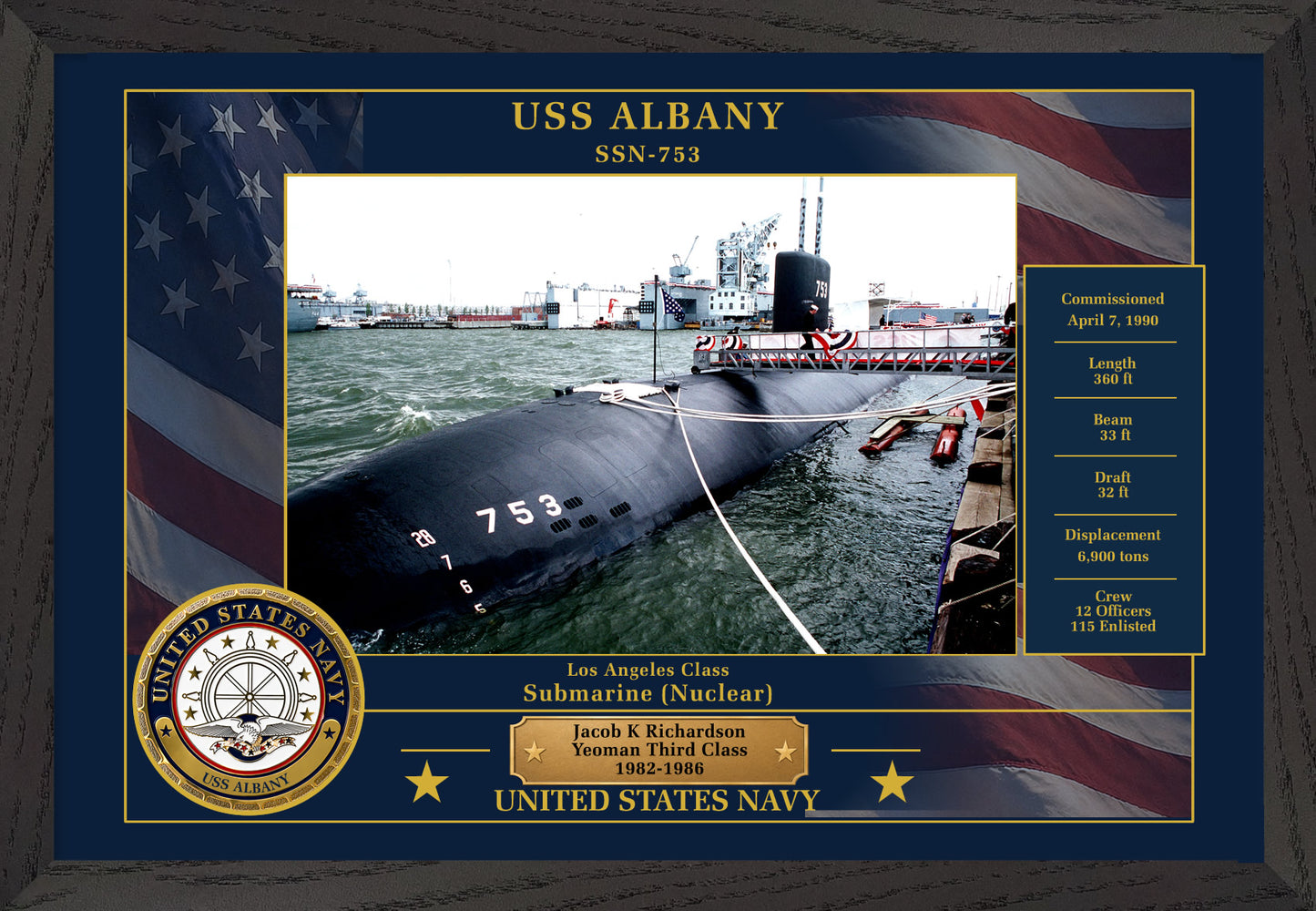 USS Albany SSN-753 Framed Patriotic Photo