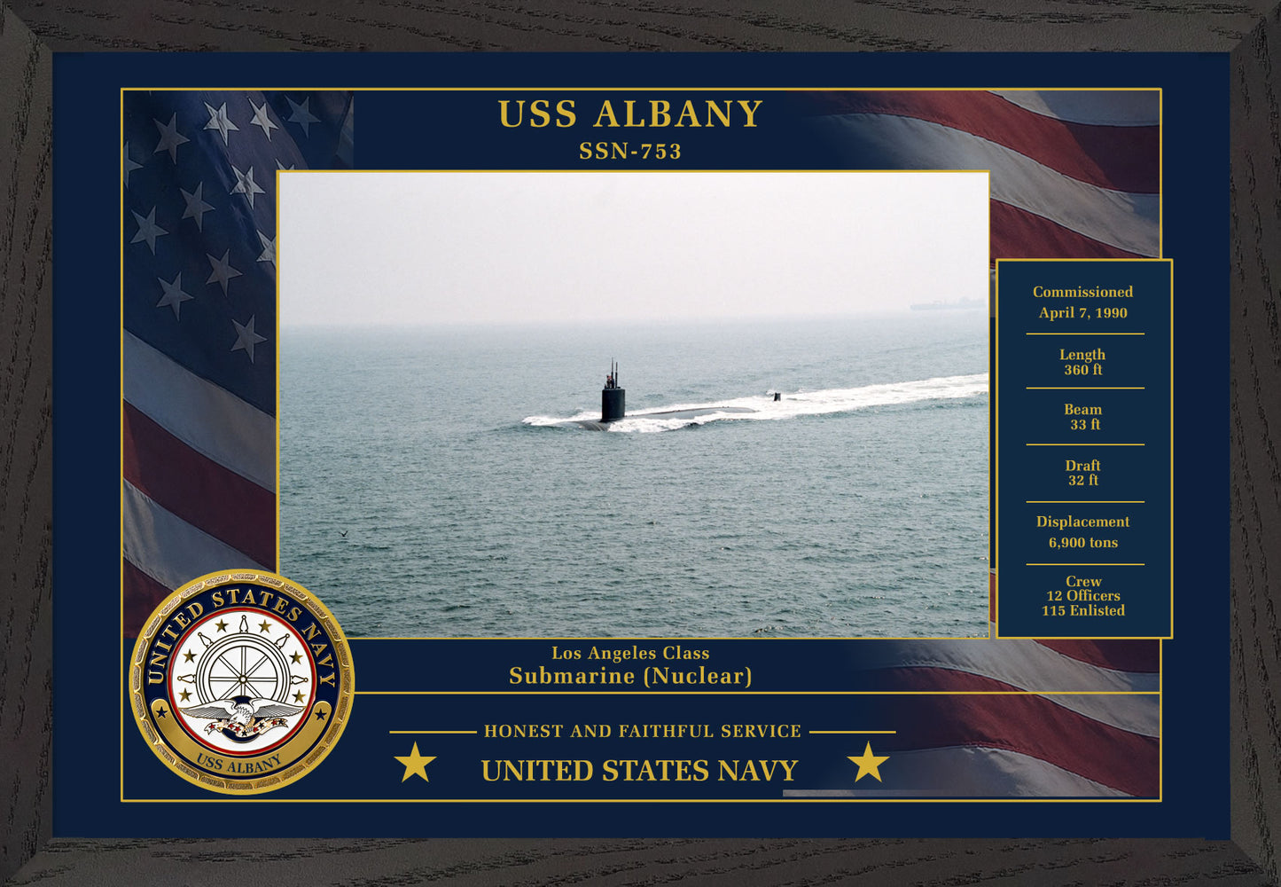 USS Albany SSN-753 Framed Patriotic Photo