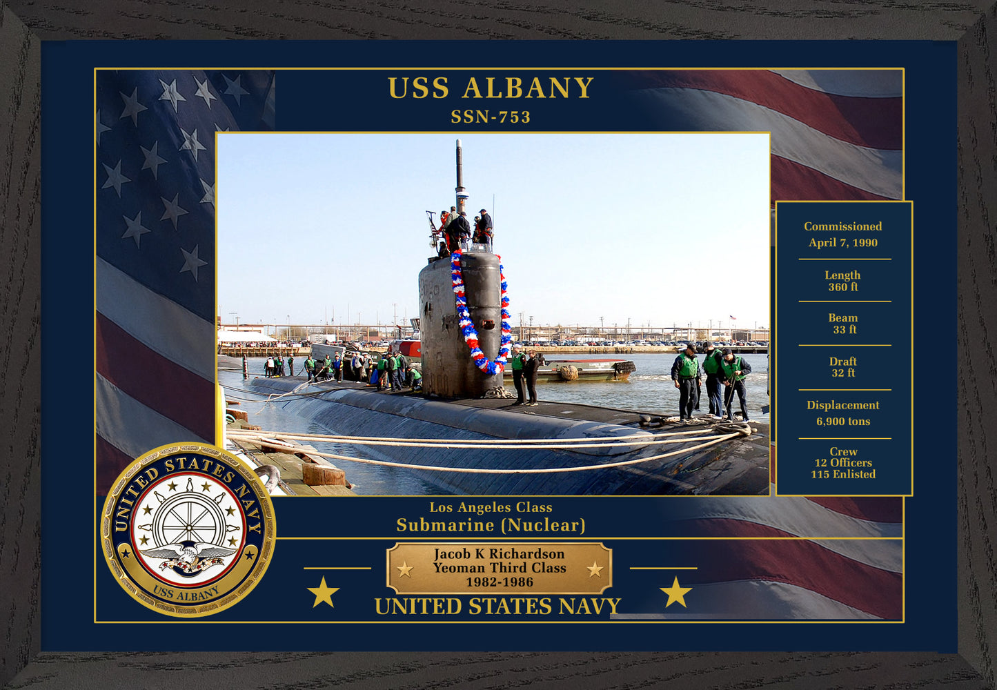 USS Albany SSN-753 Framed Patriotic Photo