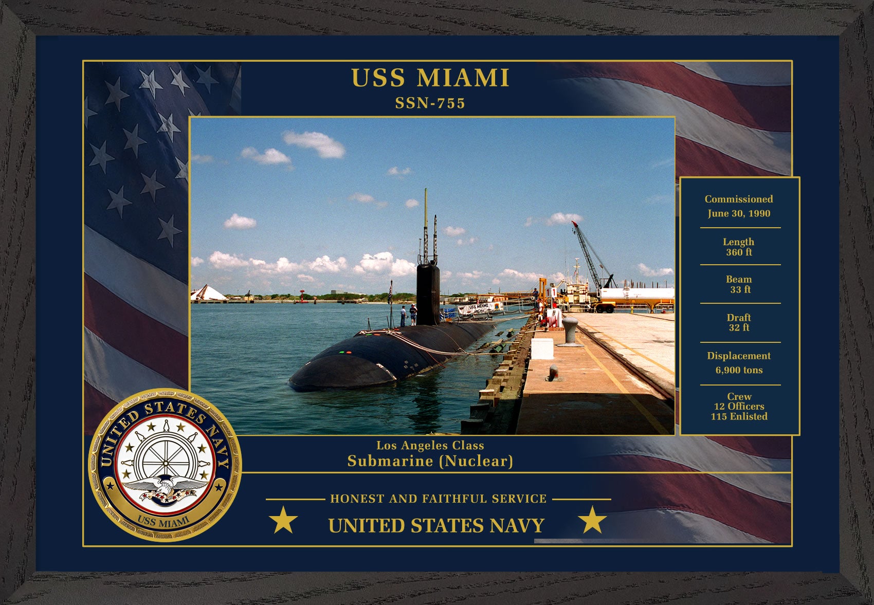 USS Miami SSN-755 Framed Patriotic Photo