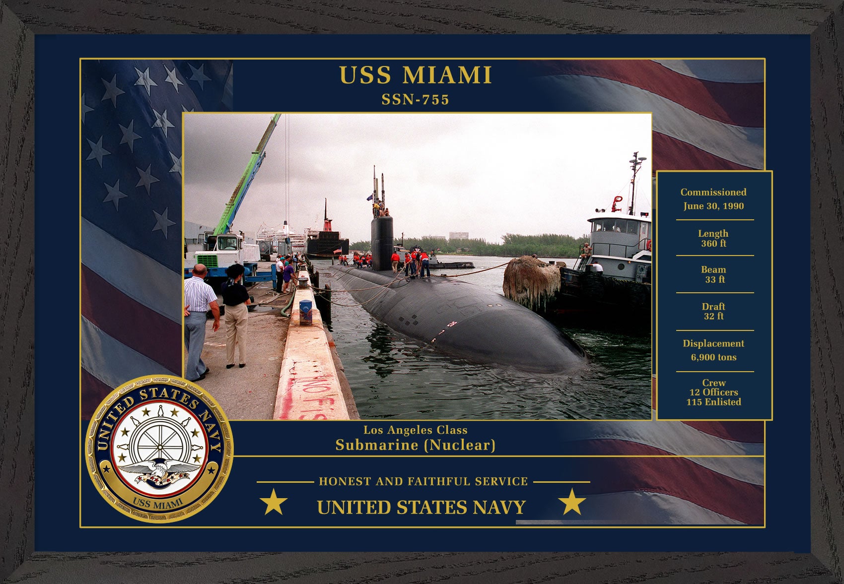 USS Miami SSN-755 Framed Patriotic Photo