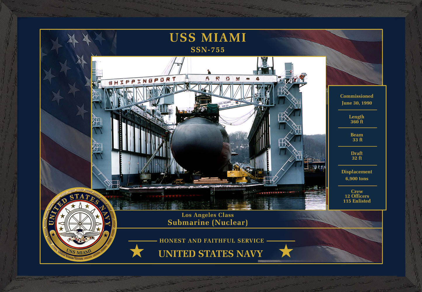 USS Miami SSN-755 Framed Patriotic Photo