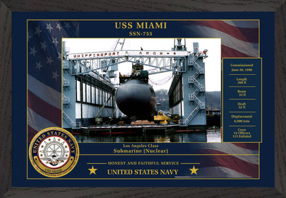 USS Miami SSN-755 Framed Patriotic Photo