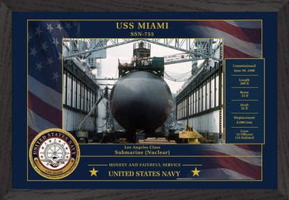 USS Miami SSN-755 Framed Patriotic Photo