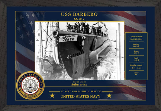 USS Barbero SS-317 Framed Patriotic Photo