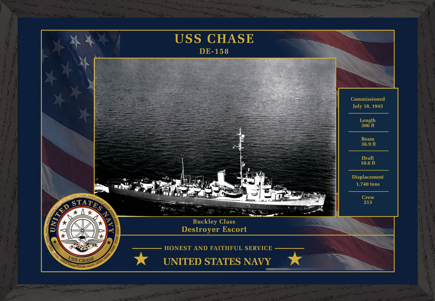 USS Chase DE-158 Framed Patriotic Photo