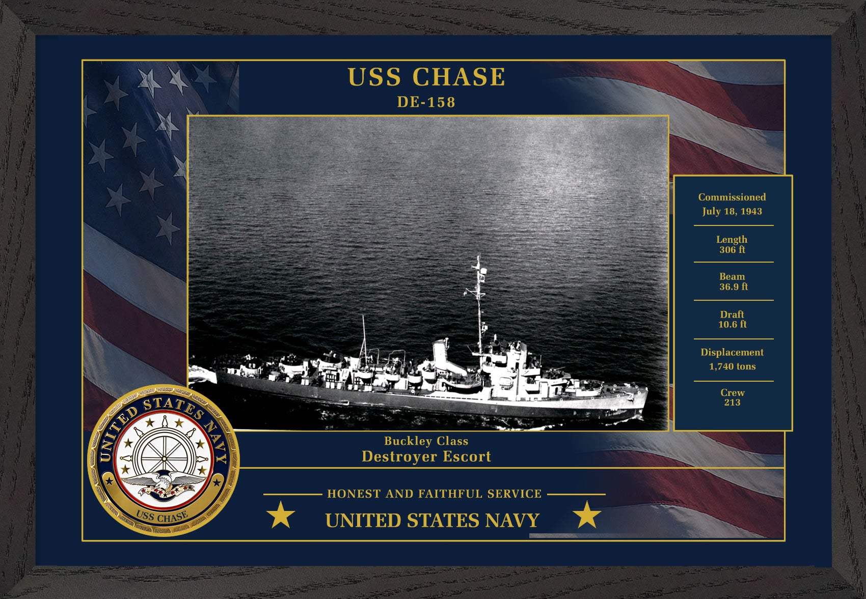 USS Chase DE-158 Framed Patriotic Photo